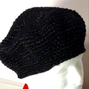 New Crocheted Soft Non-wool Unisex Black Beret Silk Blend XL